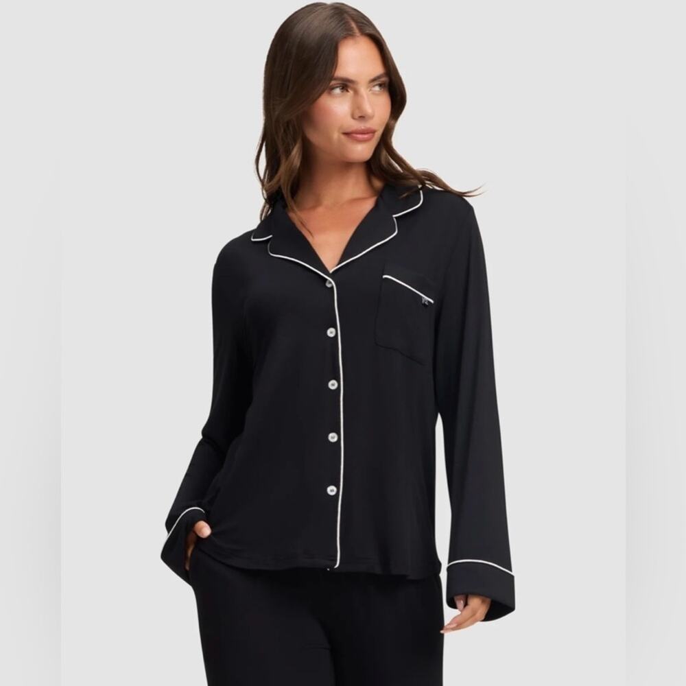 Cozy Earth Women's Bamboo Stretch Knit Long Sleeve Pajama Top in Black - Size XL